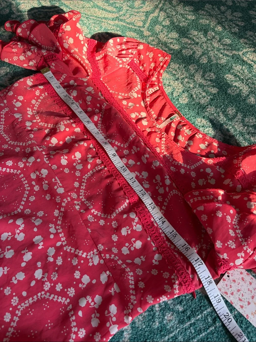 NWT Vintage Free People Mini Dress Coral Floral Sz 8 Ruffle-Sleeve MSRP $128